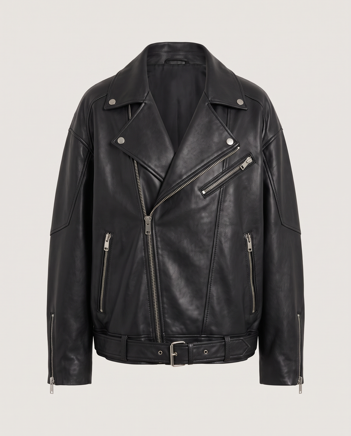 Leather Biker Jacket in Black