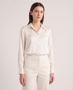 Model wearing the Satin Shirt in Ivory