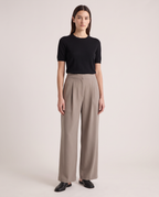 Model wearing the Wide-Leg Trousers in Taupe