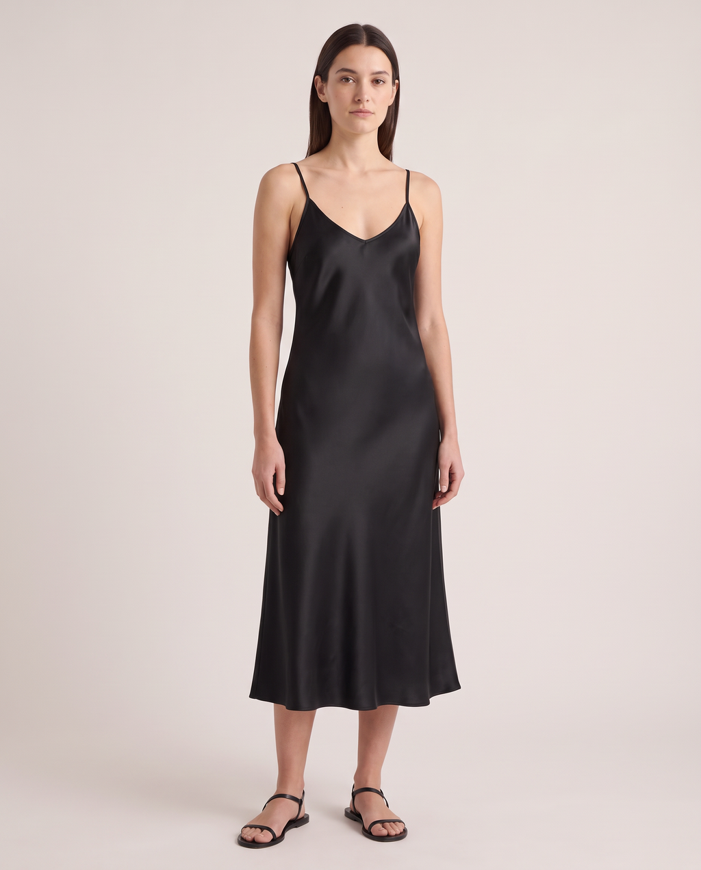 Model wearing the Slip Dress in Black