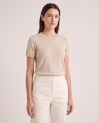 Model wearing the Fine Knit Tee in Oat