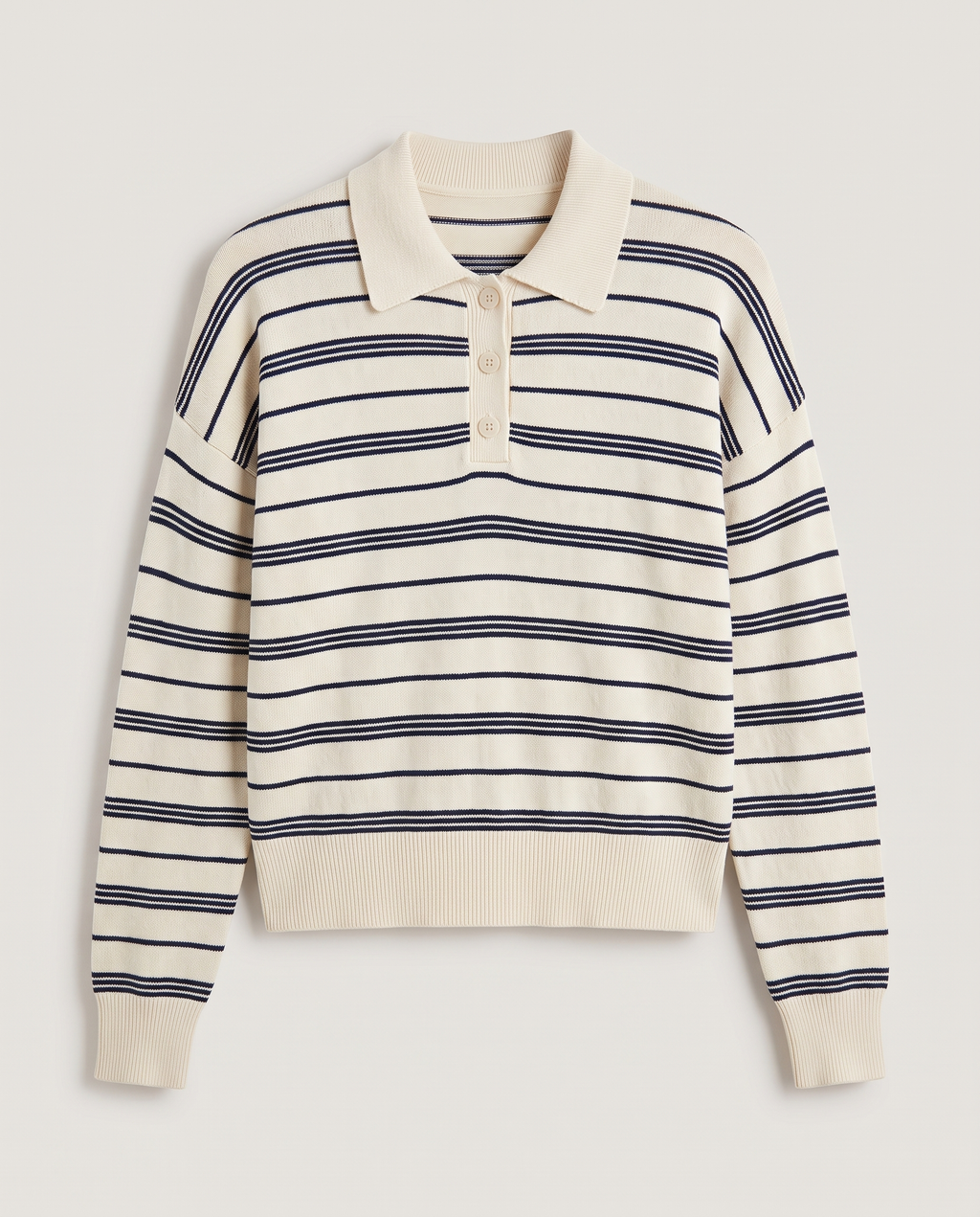 Striped Knit Polo in Ecru/Navy Stripe