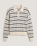 Striped Knit Polo in Ecru/Navy Stripe