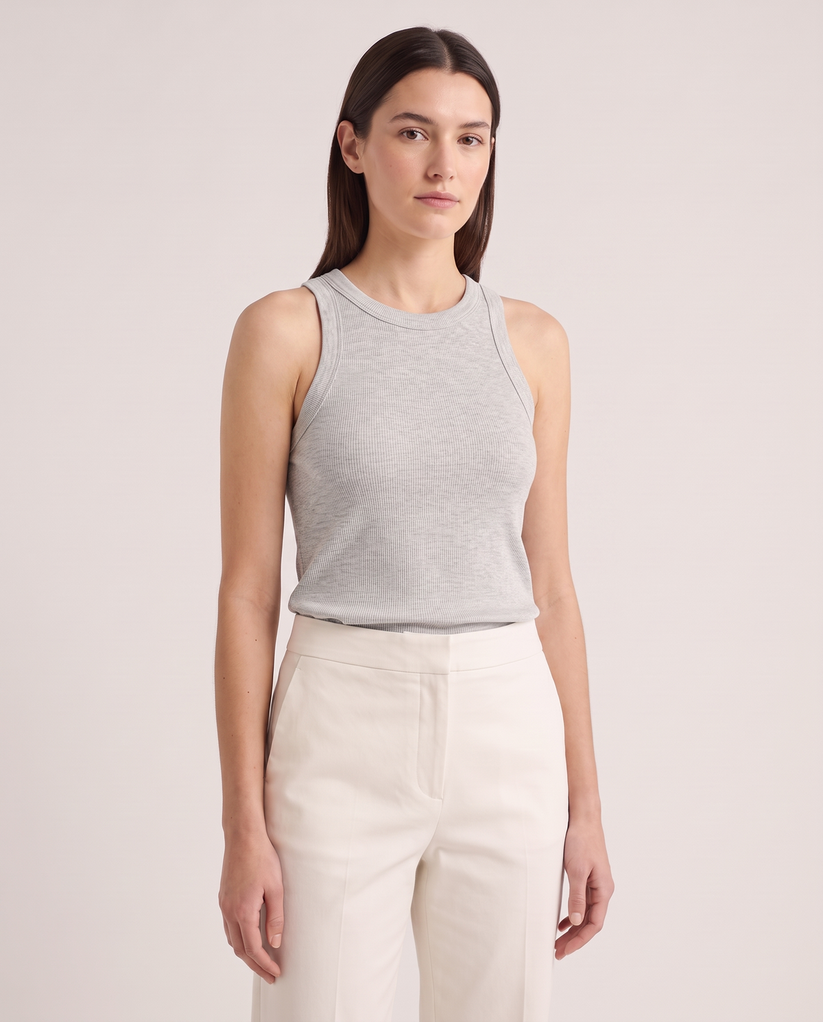 Model wearing the Ribbed Tank in Grey Melange