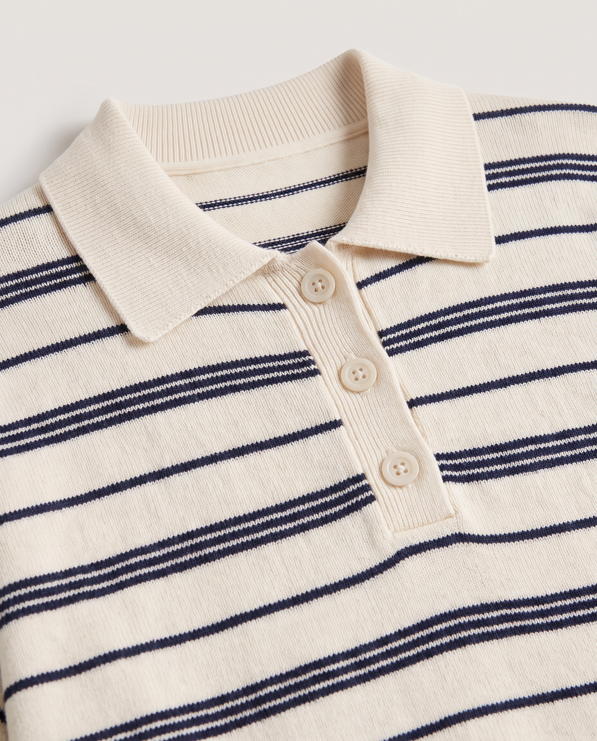Striped Knit Polo in Ecru/Navy Stripe, detail