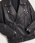 Leather Biker Jacket in Black, detail