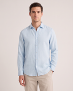 Model wearing the Linen Shirt in Light Blue
