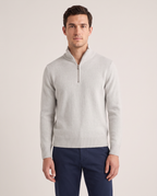 Model wearing the Half-Zip Knit in Grey