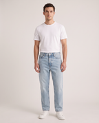 Model wearing the Relaxed Straight Jeans in Light Wash