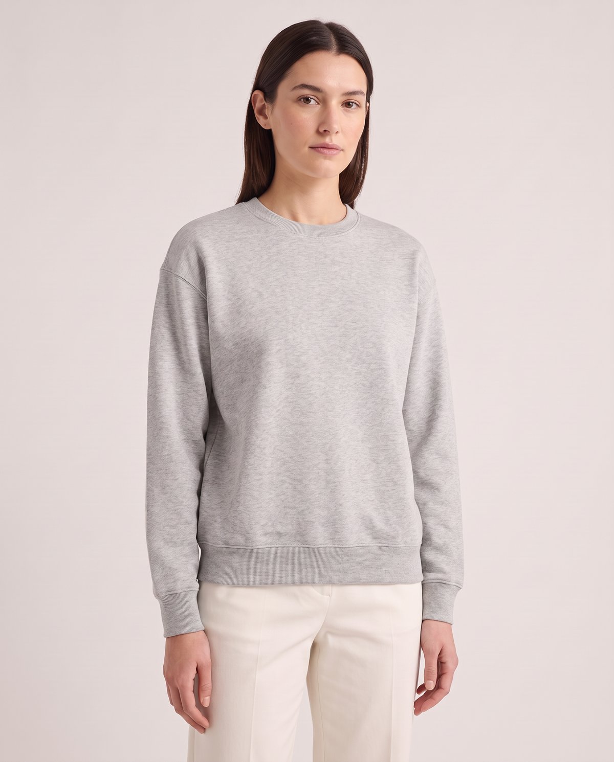 Model wearing the Crewneck Sweatshirt in Grey Melange