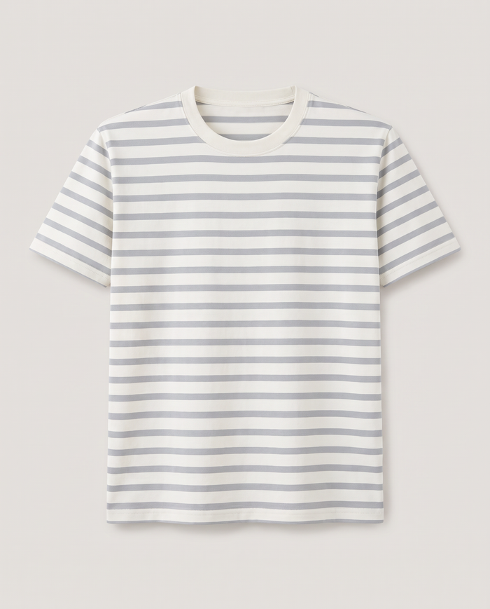 Striped T-Shirt in Grey/Ecru Stripe