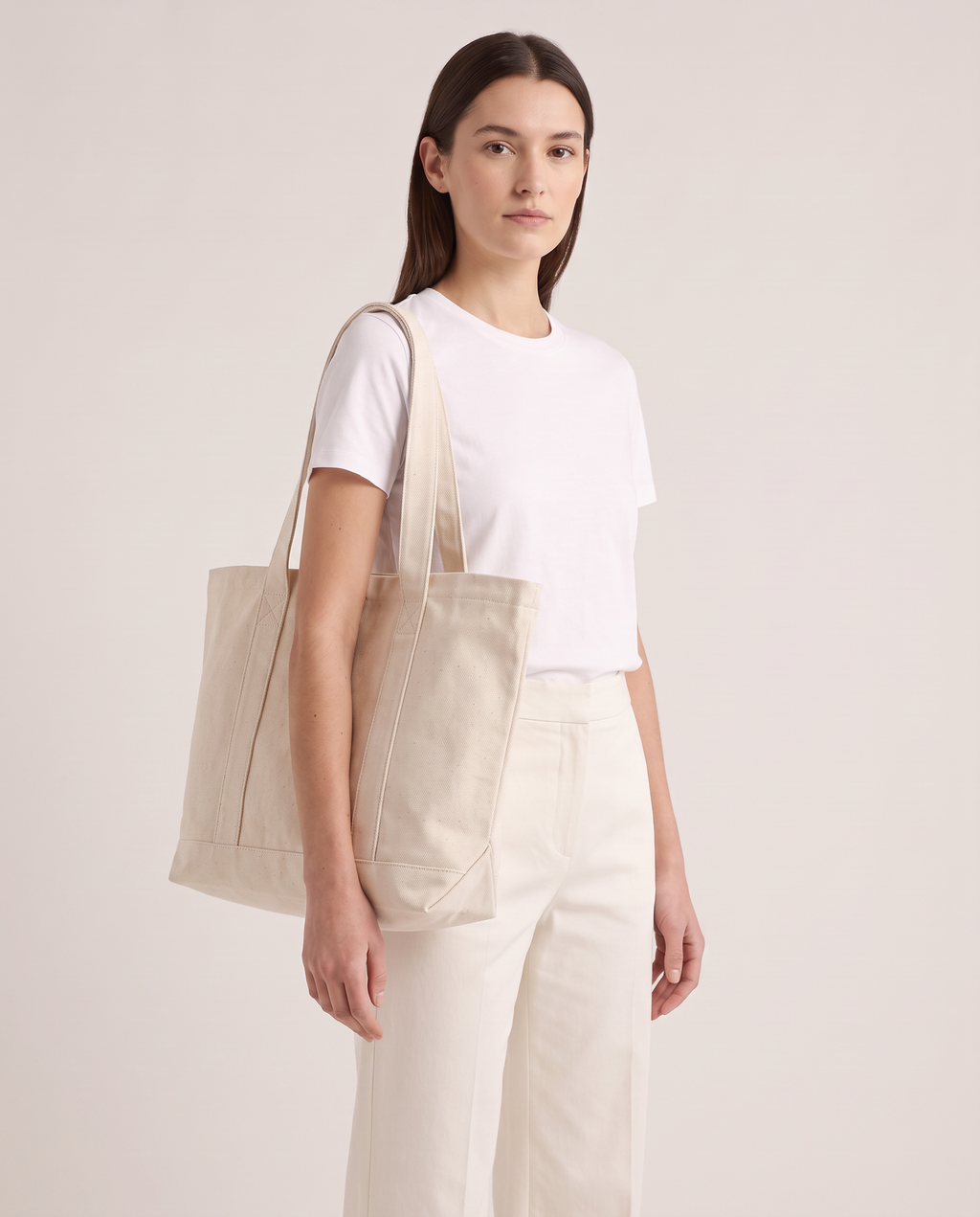 Model wearing the Canvas Tote in Natural