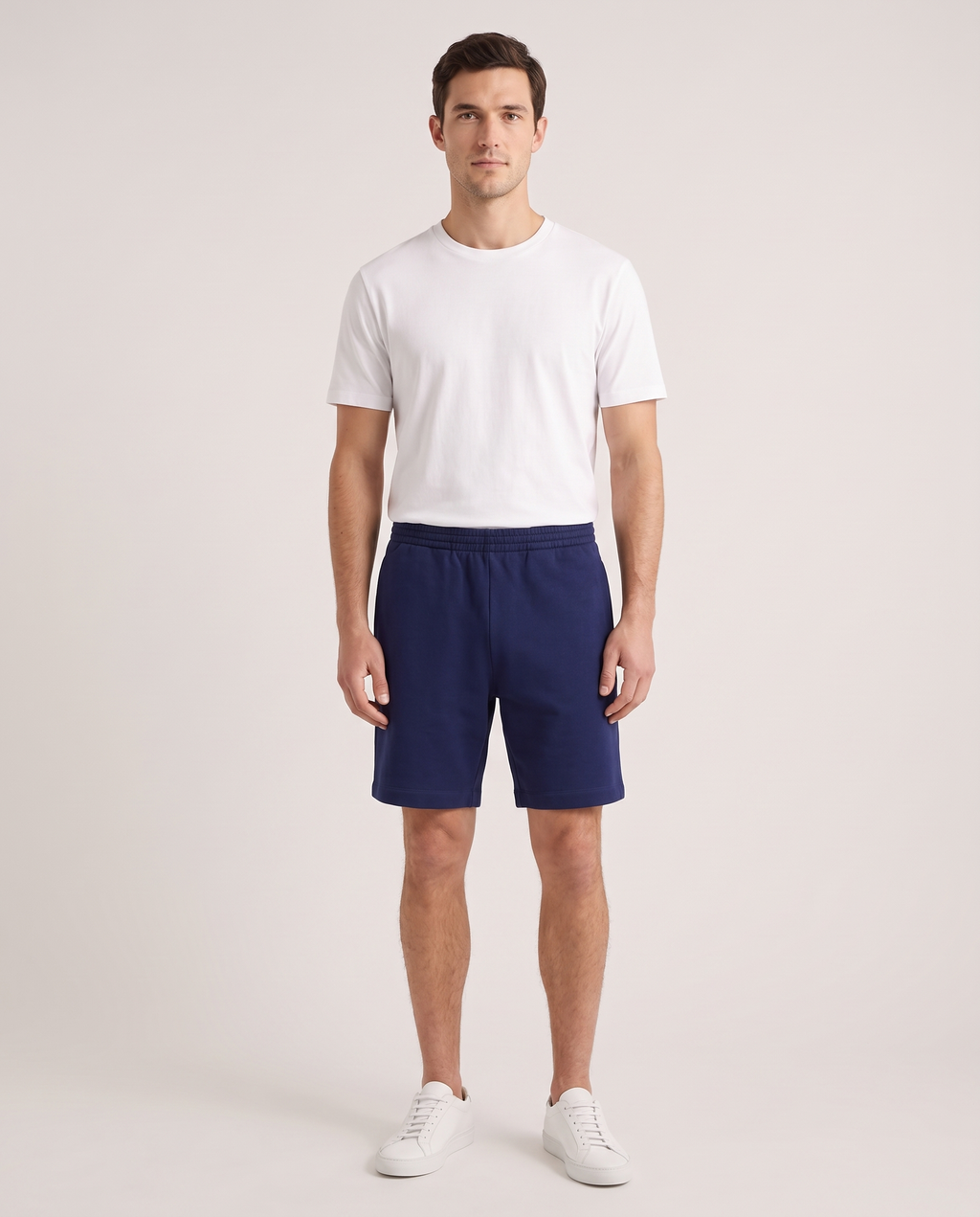 Model wearing the Sweat Shorts in Navy