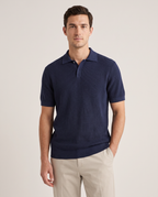 Model wearing the Knitted Polo in Navy